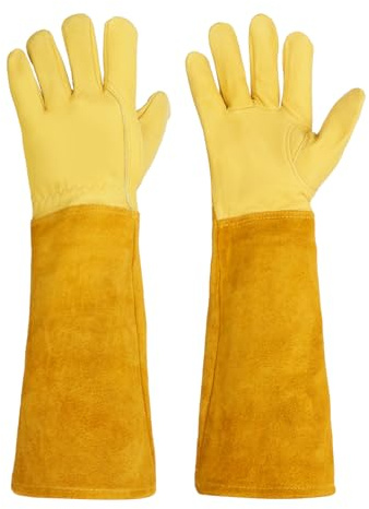 PEIZHIYC Lange Gartenhandschuhe M Schaffell Rosenhandschuhe für Damen und Herren Atmungsaktiv Dornenfeste Handschuhe mit Dornsicheren Stulpen, für Vielfältige Gartenarbeiten (M)