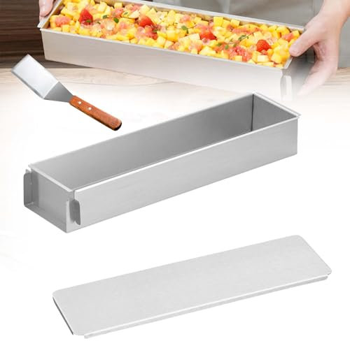 Molde rectangular largo para tartas de tiramisú de aleación de aluminio, molde antiadherente y extraíble para tarta de queso, mousse, brownies, incluye tapa acrílica y espátula de metal (molde y
