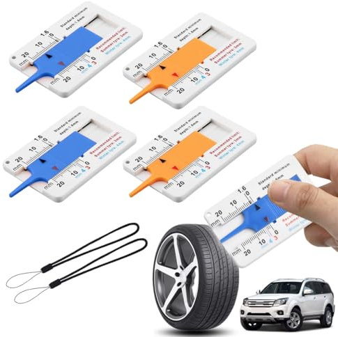 WUSJCOF Spessimetro per Pneumatici, Misuratori Spessore Battistrada, Profondità del Battistrada 0-20mm, Misuratore Portatile in Plastica per Pneumatici, Per Moto, Veicoli, Auto (4 Pezzi)