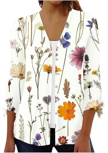 HAOLEI Cardigan Corto Estivo da Donna Elegante Giacca Bolero da Donna con Maniche Svasate a 3/4 e Orlo Alto e Basso Leggera Cardigan Aperto Leggero Morbido Estivo Boho