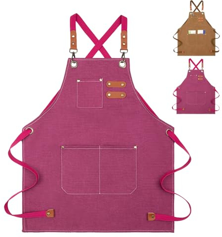 Sumneo Kinderschürze Verstellbar & Wasserdicht aus Baumwolle - Zum Kochen, Malen, Gartenarbeit für Mädchen und Jungen (6-12 Jahre) (Rosa)