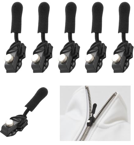 6 Stück Fix-Reißverschlusszieher, Universal-Reißverschluss, Reißverschluss Reparatur Set, 3 Größen, Geeignet für Jacken, Koffer und Rucksäcke, Schwarz