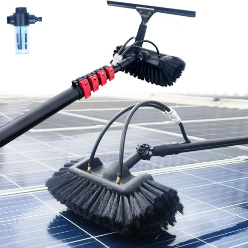 Spazzola telescopica per la pulizia delle finestre, 3,6 m, con lavavetri e dispenser di sapone, palo in alluminio leggero alimentato ad acqua, ideale per pannelli solari e pulizia della casa