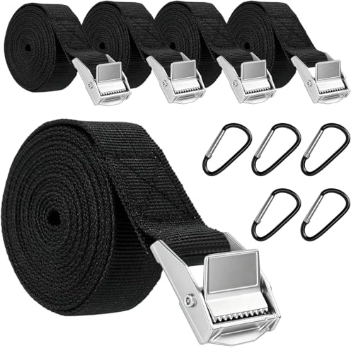 5PCS Tie Down Straps,2Mx25MM Tensioning Belts with 5 Carabiner Clip,Mini Adjustable Lashing Straps with Buckles, Small Cam Buckle Straps for Cargo,Luggage Suitcase,Motorcycle,Bike Rack,Rack Roof,Black