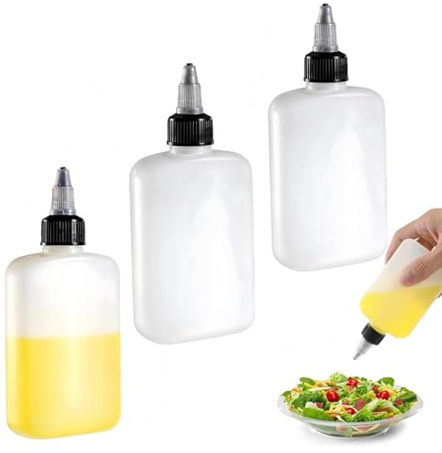 STOUUMOW Squeeze Flasche 3 Stück, Dosierflasche für Ölspender Und Gewürze Camping, 100ml Ölflasche Plastik, Quetschflasche mit Dichtung 5,4×2,8×12,7 cm, Weiß für Essig Öl Camping, Küche, Grill