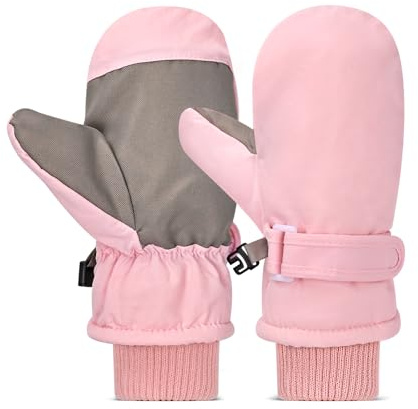 HZHSGLY Kids Ski Gloves, Kids Ski Mittens Winter Warm Waterproof Anti Slip Adjustable Wristband Snow Mittens for Skiing Snowboarding Winter Outdoor Sport (Pink, 2-4 Years)
