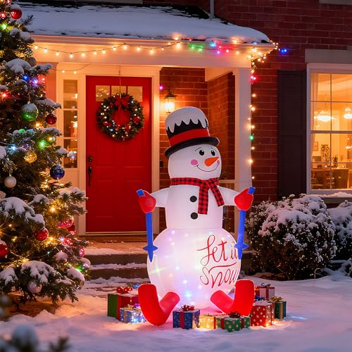 UISEBRT 180cm Schneemann Aufblasbar XXL,Frosty Snowman mit Integrierte Drehend Bunte LEDs & Gebläse,aufblasbare weihnachtsdeko Weihnachtsfigur Weihnachtsbeleuchtung für Innen und Außen