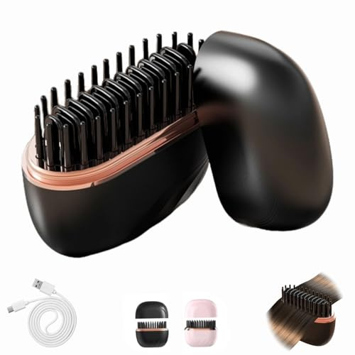 Mini Hair Straightener Brush, Rechargeable Portable Cordless Hair Straighteners, Fast Heating Hot Comb with Anti Scald Shell, 3-Speed Temperature Control, Hair and Beard (Black)