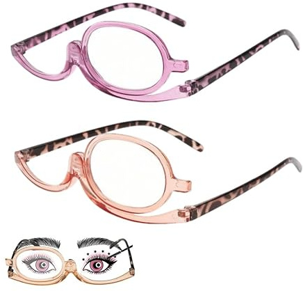 Doukesh 2 Stück Schminkbrille mit klappbaren Glaesern Make UP Brille Drehbare Einzellinsen Schminkbrille +2.50