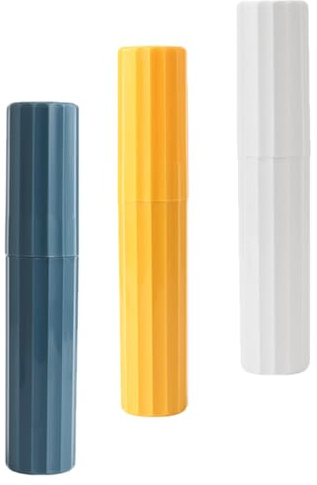 POPETPOP Porte-Dentifrice de Voyage 3 Pièces en PP Léger Étui Multifonctions pour Brosse à Dents et Gobelet Lot Blanc, Jaune et Bleu Rangement Portable pour Soin Bucco-Dentaire Extérieur