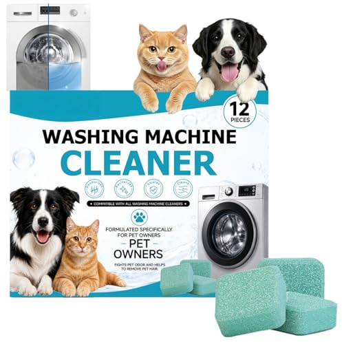 12PCS Washing Machine Cleaner Tablets, Washing Machine Cleaner & Descaler, Cleaning Supplies for Removing Pet Hair, Odor, Residue & Lime/scale Remover, Wide Compatibility All Types of Washing Machines