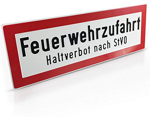 Betriebsausstattung24 Feuerwehr Schild Feuerwehrzufahrt retroreflektierend | Aluminium 59,4 x 21,0 cm Haltverbot nach StVO - Kreis = Freifeld für Siegel der Bauaufsichtsbehörde DIN 4066 (D1) Typ RA1/A