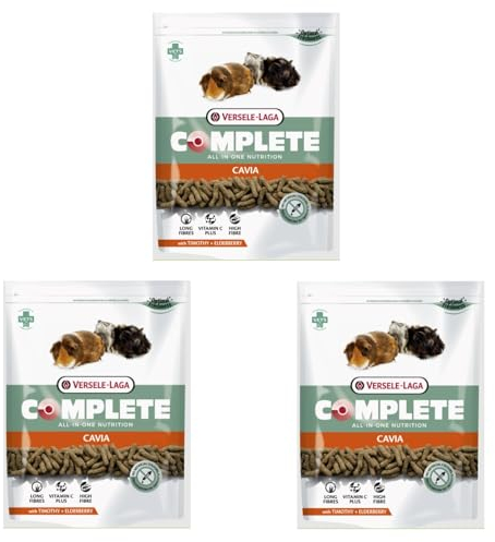 Versele-Laga Complete Cavia nutrición Todo en uno | Paquete de 3 | 3 x 500 g | Pellets para cobayas | Contiene heno Timothy | Enriquecido con Bayas de saúco y Hierbas aromáticas
