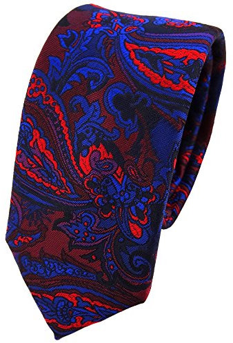 TigerTie - schmale Designer Krawatte in blau rot weinrot lila schwarz Paisley gemustert