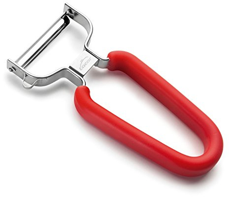 LACOR 60547 - Pelador Liso Y Mango Goma - Rojo - Utensilio de Cocina | Para un uso práctico y profesional en cocina; perfecto para el día a día en hostelería y en casa, cómodo de usar y de guardar
