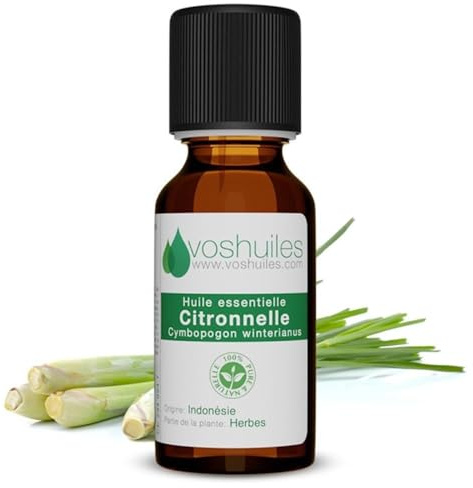 Voshuiles - Huile Essentielle Citronnelle - 60ml - 100% Pure et Naturelle - HEBBD - Utilisation en Massage dans Huile Végétale - Parfum Très Aromatique - Traçabilité et Qualité - Entreprise Française