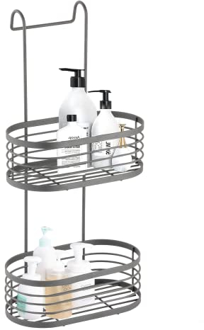 Blue Canyon 2 Tier Hanging Shower Caddy, No Drill Stainless Steel Bathroom Shelf, Non-Rusting Storage Shelves, Shower Accessory for Bathroom Organisation Shelf, Shower Basket Organizer, Grey
