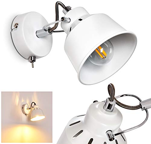 Lampada da parete Safari, lampada da parete regolabile in metallo in bianco, 1 luce, 1 attacco E14, spot da parete in design retro/vintage, senza lampadina/e