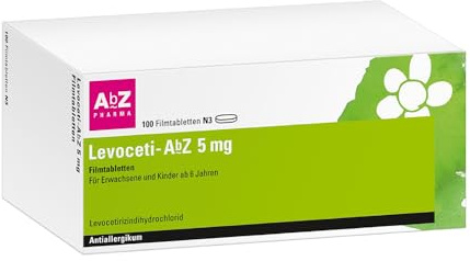 Levoceti-AbZ 5 mg Filmtabletten, 100 Filmtabletten | Gegen Symptome von Heuschnupfen, chronischer Nesselsucht und ganzjährigen Allergien wie Hausstaub- oder Tierhaarallergien