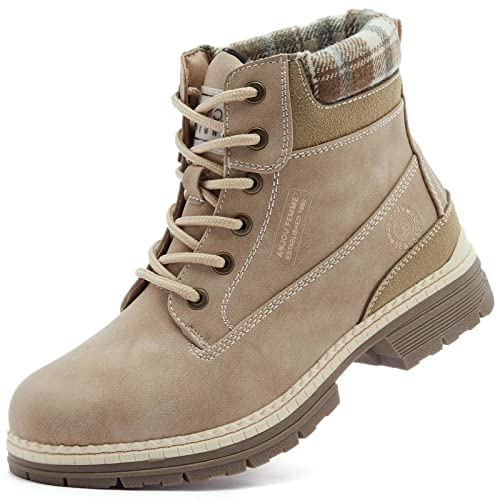 ANJOUFEMME Women's Beige Size 7 Ankle-High Winter Hiking Boots - Water Resistant, Slip Resistant, Faux Fur Trim, Casual, Work, Sport