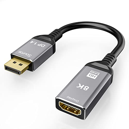 CHENLENIC Câble DisplayPort 1.4 vers HDMI 2.1 Ultra HD 8K mâle vers femelle 0,25 m Convertisseur 8K @ 60 Hz 4K @ 120 Hz Directionnel Compatible avec DisplayPort PC et écrans HDMI TV