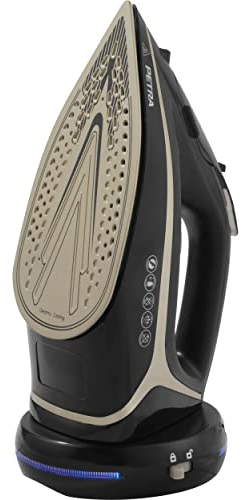 Petra PF0987VDEEU7 Ferro da Stiro a Vapore - Senza Filo 2 in 1, Potente 2600 W, Piastra in Ceramica, Colpo Vapore 140g/min, Serbatoio 300 ml, Anticalcare e Antigoccia, Termostato Regolabile, Nero