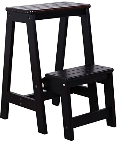 Sgabello in legno a 2 gradini Sgabello con scaletta ribaltabile, sedia da giardino da cucina Sgabelli per piccoli piedi per la casa Scaletta antiscivolo di sicurezza per interni ed esterni, noce nera