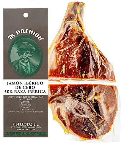 Pata Negra iberico Cured Ham | Made From Grain Fed 50% Iberico Pigs | Jamon iberico 36 Months | 7 BELLOTAS Guijuelo (Boneless + 3,3 Kg.)