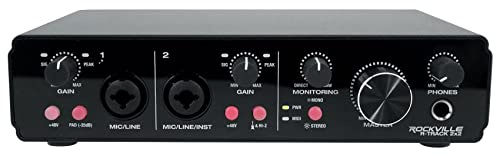 Rockville R-TRACK 2x2 USB Recording Interface, 24 Bit 192KHz, 2 Mic Pres | 48V Phantom Power, MIDI I/O, Hi-Z Input, ASIO Driver, XLR/1/4 Combo Jacks, Headphone Output