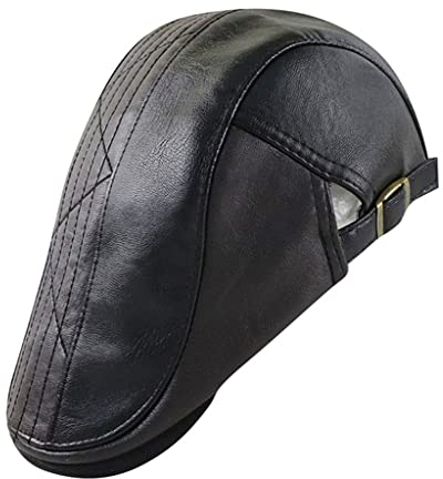 SUNMME Männer Leder Baskenmützen Vintage Gentleman Flache Kappen Hut Irish Outdoor Verstellbare Fahrer Hüte (Farbe: B, Größe: 56-60 cm) (A 6 7/8)