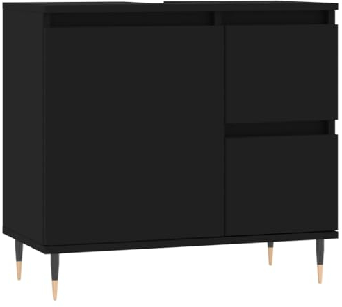 vidaXL Badezimmerschrank, Waschbeckenunterschrank mit viel Stauraum, Badschrank mit Eisenbeinen, Bad Unterschrank Waschbeckenschrank Badmöbel, Schwarz Holzwerkstoff