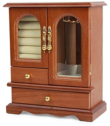 Schmuckkästchen Schmuckkasten Schmuckschatulle, großer Schmuckveranstalter mit 2 Schubladen, natürlicher Hartholz-Holzschmuck-Aufbewahrungskoffer for Ohrringe Ringe Schmuckbox Schmuckschatulle ( Color