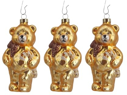 Set 3 Stück Christbaumschmuck Bär aus Glas ca. 9cm Teddybär mundgeblasen handbemalt Weihnachtskugeln in Geschenkbox