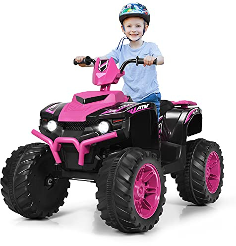 GOPLUS 12V Kinder Elektroquad, Batteriebetriebenes Auto mit LED-Scheinwerfern, Musik, Hupe, USB, Bluetooth, Radio, Langsamer Start, Hohe/Niedrige Geschwindigkeit, Quad Motorrad (Rosa)