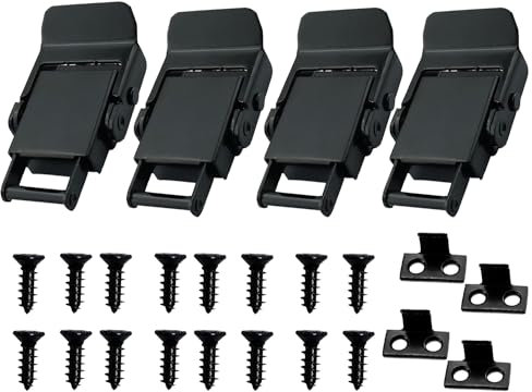 Stainless Steel Spring Loaded Black Draw Latches & Tension Latches Toggle Hasp Clamp Toggle Latch Clamp Mini Latch for LED Display Box Wooden Case Toolboxes Latch Lock with Screws 4 PCS