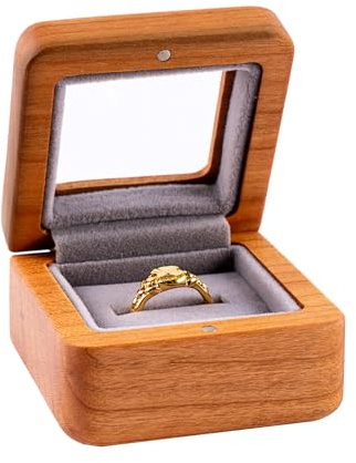 IRIVER BLANK Handgefertigte Ringschatulle aus hochwertigem Kirschholz mit weichem Samtfutter, für Hochzeit, Antrag, Zeremonie, Ringträger, Geschenk-Ideen zum Jahrestag oder Geburtstag