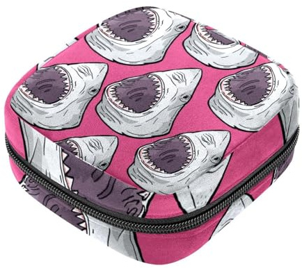 Pink Sharks Erste Periode Kit für Mädchen, Tampon Slipeinlagen, Menstruations-Geldbörse, Stillunterlagenhalter mit Reißverschluss, Sanitär-Sammelservietten-Organizer