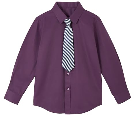 LOLANTA Pojkar vit klänning skjorta skoluniform skjorta oxford skjorta långärmad knappslå smal passform, violett, 10-11 år