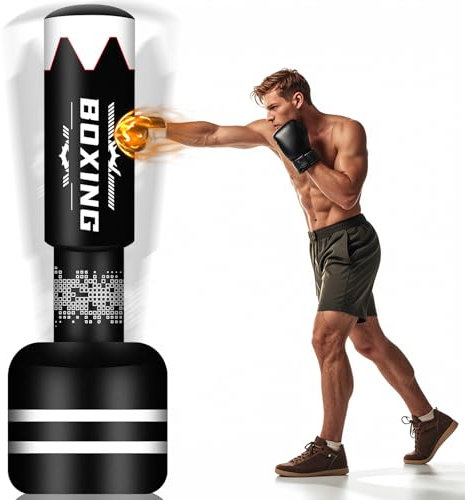Stehender Boxsack für Erwachsene, 180 cm, schwerer Boxsack mit Ständer, verbesserter Erhöhungsboden, aufblasbarer Kicksack, Muay Thai-Tasche für Training MMA Taekwondo