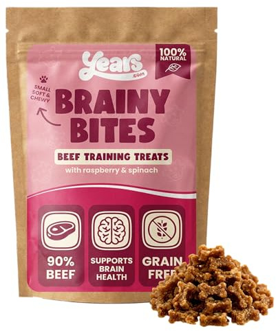 YEARS Dog Training Treats - Beef, Raspberry & Spinach | 90% Real Meat | Hypoallergenic & Gentle on Digestion | Grain-Free Natural Treats for Dogs & Puppies | Supports Brain Health | 75g