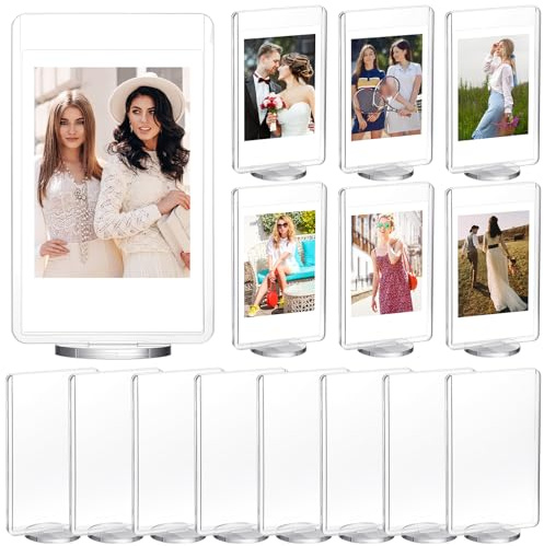 Marspark 15 Pcs 2x3inch Acrylic Photo Frame with Base Acrylic Photo Display Mini Picture Frames Double Sided Desktop Display Vertically for Film Mini Picture Ornaments(Clear,Square)