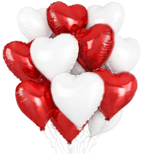 30 Stück Herz Folienballon,Herz Helium Luftballons Rot Weiß,Herzballons Hochzeit,Luftballons Herzform Heliumballons,Herzluftballons Hochzeit Romantisch Valentinstag Geburtstagsdeko