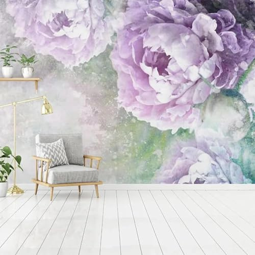 XLMING Handgemalte Lila Retro Blume 3D Tapete Dekorative Seidenoptik Speisesaal Arbeitszimmer Wohnzimmer Schlafzimmer Sofa TV Wand-150cm×105cm