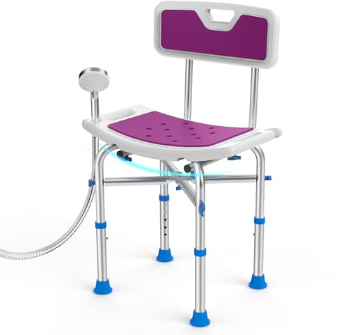 KEKOY Sedia da doccia resistente con schienale, regolabile in altezza, sedile imbottito per vasca da bagno, sgabello per anziani, anziani, disabili e disabili, viola