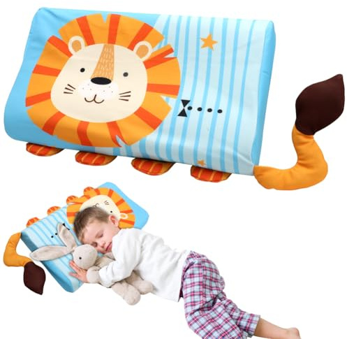 Gohytal Schlummerkids Kissen, Niedliche Tiere Kinder Kissen Memory Calmly Ergonomisch Kinder-Kuschel Atmungsaktiv und Hautfreundlich fur Kinderkissen ab 3 4 5 6 7 8 Jahre,Löwe