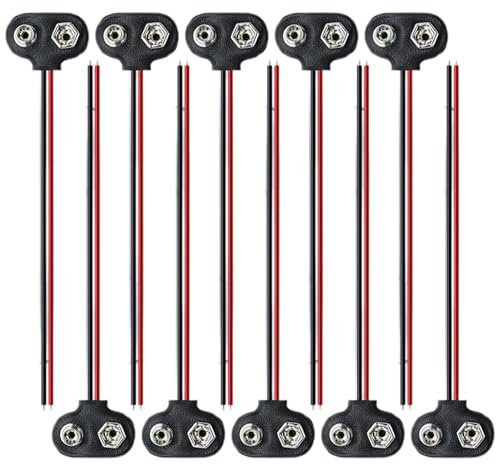 10 Pcs 9v Battery Connector, 9v Holder, Battery Clip for Connection Cable LED Strip Connector Buckle Plastic Housing, T-Type (Black)