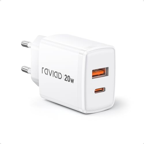RAVIAD 20W USB C Ladegerät, [USBC + USBA] Schnellladegerät Handy Netzteil Typ C mit 2-Port, Kompatibel mit iPhone 16 15 Pro Max, Samsung Galaxy S25 S24 S23 Ultra, Tablet Netzteil USB C