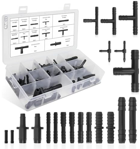 Tidevib 113 Pieces Car Vacuum Hose Connector Kit with 12 Sizes 3-Way T-Shaped Fittings, Black Automotive Vacuum Line Joiners for Wide Vehicle Compatibility
