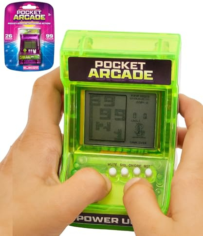 Pocket Arcade Handheld Electronic Game Retro Gaming Toy with 26 Games 99 Levels Neon Translucent Colours Joystick Compact Mini Digital Entertainment for Kids Portable 2 Pack