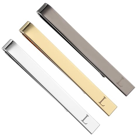 PATIKIL 3 Stück Krawattennadeln Für Männer Edelstahl Alphabetstaben Krawattenhalter Set Herren Krawattenclip Mit Geschenkbox Für Vatertag Silber Gold Schwarz